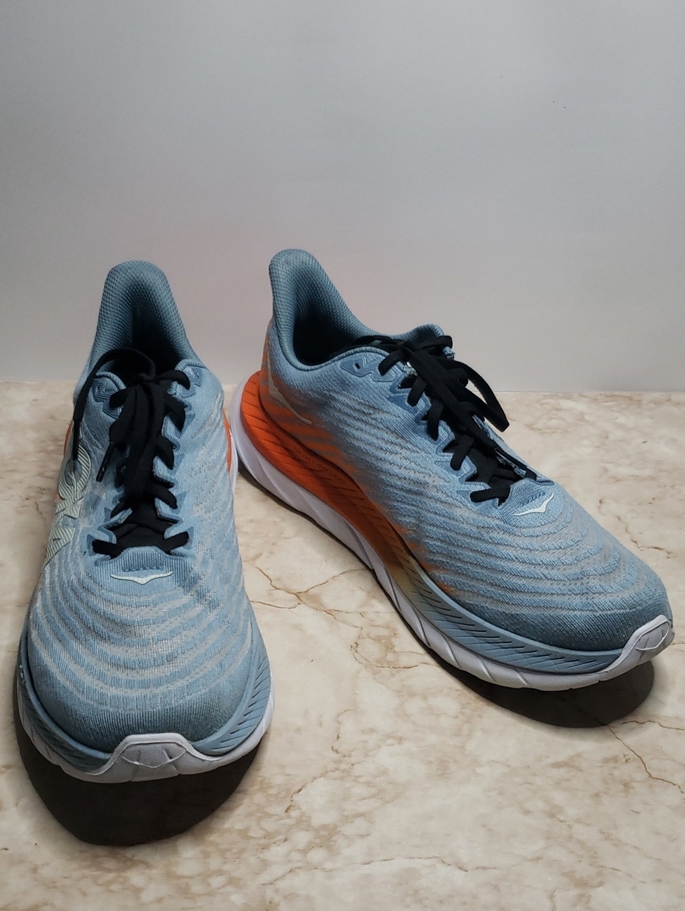 Hoka Mach 5 Profly Light Blue Running Shoes with Orange Accent 11.5D